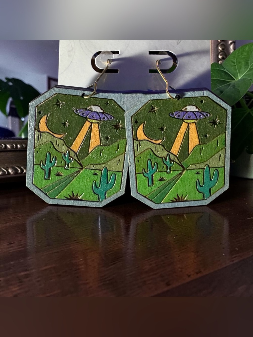 Trendy boutique Green & Purple Desert UFO Earrings